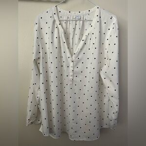 Old Navy Polka Dot Long Sleeve Popover Blouse XL White/Navy